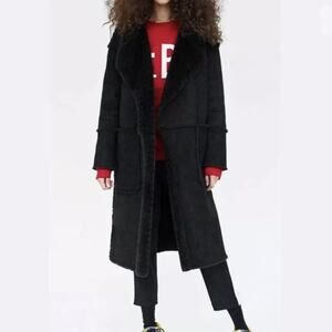 Zara Black REVERSIBLE LONG COAT SUEDE Size XS EUC